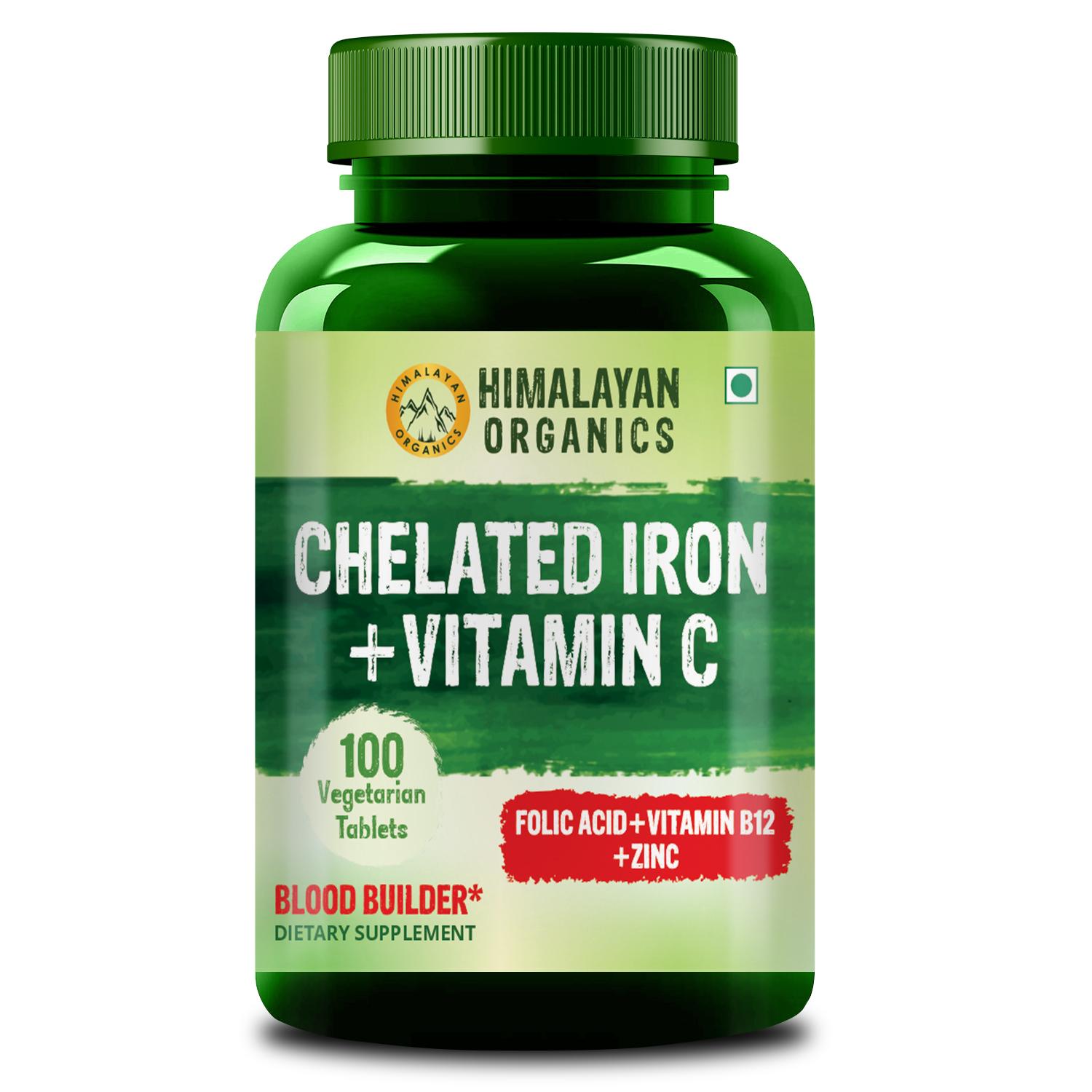 Vlado's Himalayan Organics Chelated Iron with Vitamin C,B12,Zinc & Folic Acid | Boost Hemoglobin Levels | Improves Concentration Level,Energy & Blood Building-120 Veg Tablets