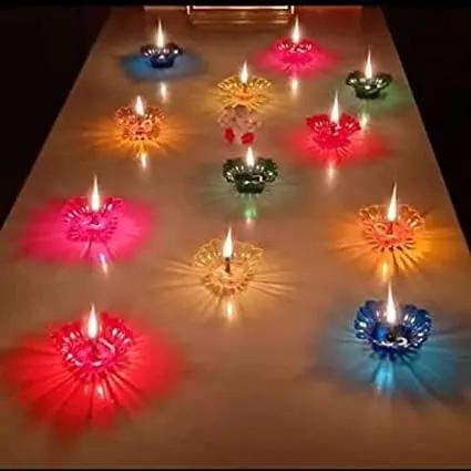 Diyas, 3D Reusable Reflective Shadow Colourful Diya for Diwali Decoration Items for Home Décor and Dipawali Puja, Oil with Water Diya bati for Navratri Deepawali Lights Pooja