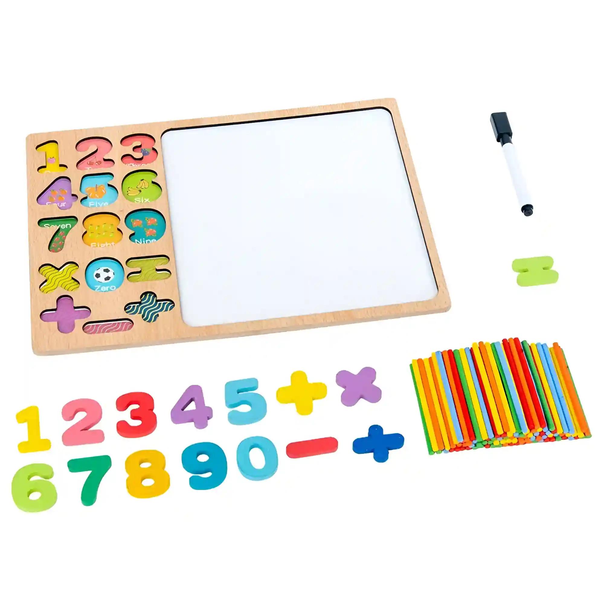 Numeric 1234 3D Puzzles Toys For Kids & Toddlers Educational & Mathematical Equations Tool Developing Mind Gaming Skill Abilities Wooden 1 To 9 & 0 White Surface Drawing Board (Pack Of 1)