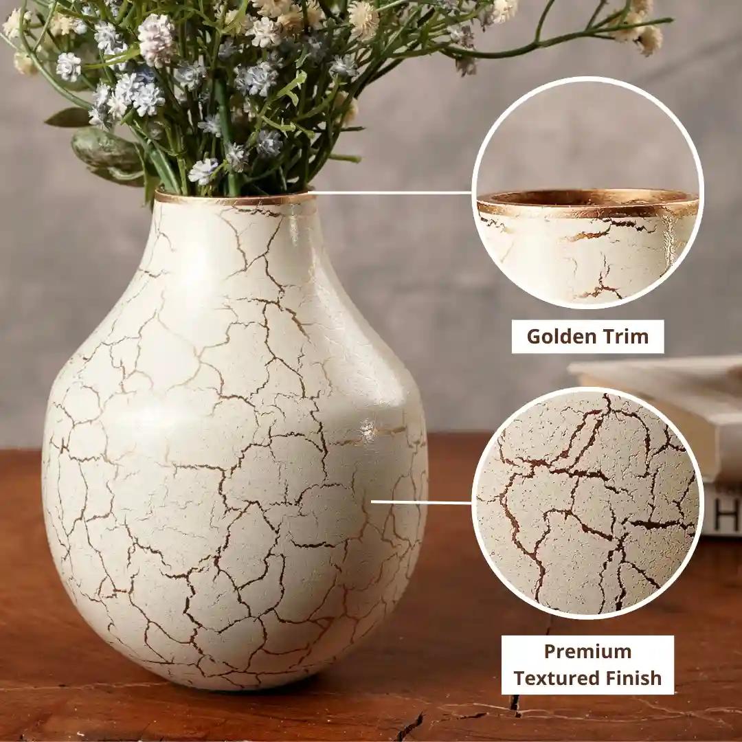 Behoma Metal Flower Vase for Home Decor Bedroom Living Room Office Wedding | Table Decorative Item for Festivals Birthday Off White Bud Shape Small (Flower Not Included)