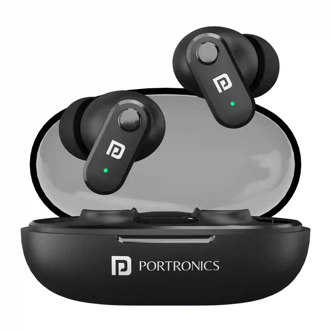 Portronics Harmonics Twins S16 In Ear Wireless TWS Earbuds with 24 Hrs Playtime, Clear Calls, Game & Music Mode, Low Latency, Bluetooth 5.3v, LED Display, Type C Fast Charging(Black)