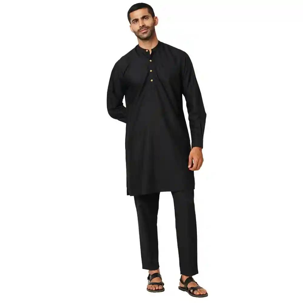 Indivisual Mens Solid Carbon Black Kurta-Pyjama Set - S