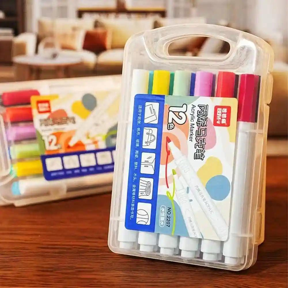 Acrylic Colour Art Paint Marker Double Head Design Art DIY Doodle Pens Art Painting Creative Pen Set Acrylic Plastic Children’s Drawing/Painting Supplies 12 Pcs