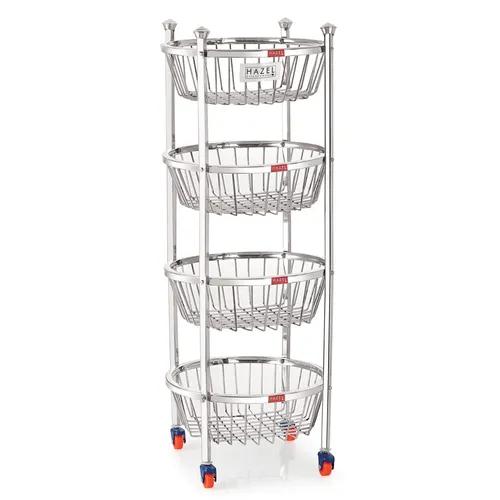 HAZEL Stainless Steel Fruit Vegetable Basket Kitchen Storage Trolley Rack Round Stand with Wheel