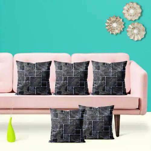 ArtzFolio Black Mosaic | Decorative Cushion Cover for Bedroom & Living Room | Cotton Canvas Fabric | 12 x 12 inch (30 x 30 cms); Set of 5 pcs