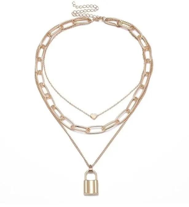 Lock Shaped Pendant 3 Layer Gold Plated Neckpiece