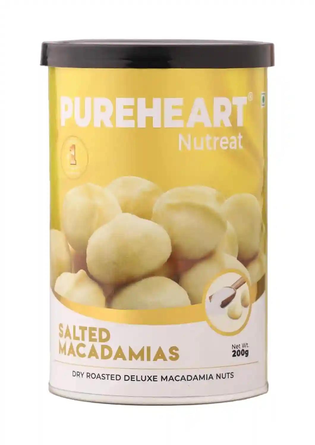 PUREHEART Salted Macadamia (200 gm) Premium Roasted Australian Macadamia Nuts, Rich in Antioxidants - Whole, Exotic, and Crunchy Dry Fruits, Ideal Snacks, No Additives