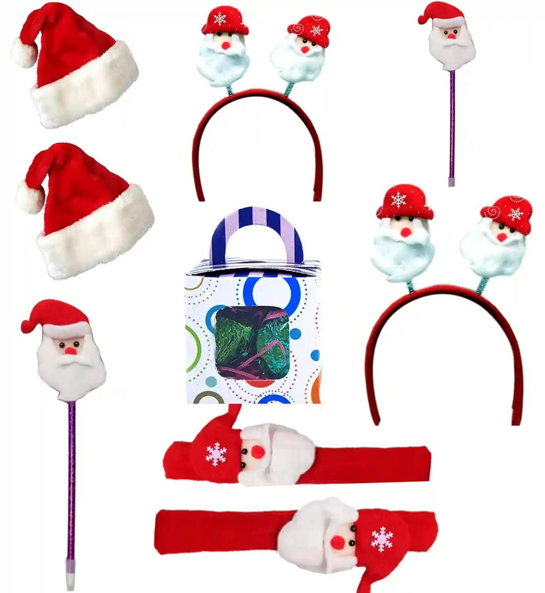 MANTOUSS Christmas Gift for Kids/Christmas Gifts for Girls/Christmas Gifts for Boys-2 Each Christmas Cap, Band, Hair Band, Santa Pen+a Box of Handmade Chocolates for Kids/Party+Card