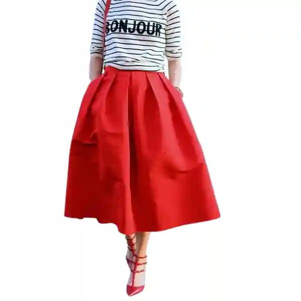 Luxurious Silk Taffeta Red Midi Skirt with Pockets - Perfect for Evening Events & Weddings-M