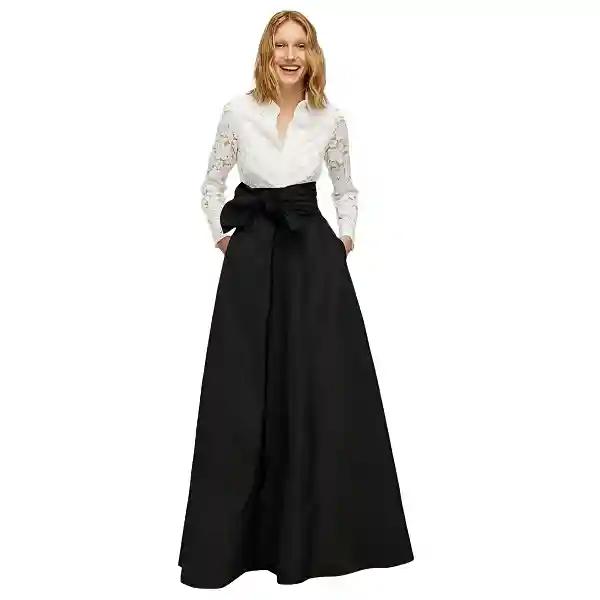 Elegant Black Silk Taffeta Maxi Skirt - Ideal for Evening, Wedding, Cocktail, & Formal Occasions-S