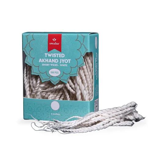 Swaha Twisted Akhand Jyot Cotton Short Wick (100 Pcs) - Pack of 3