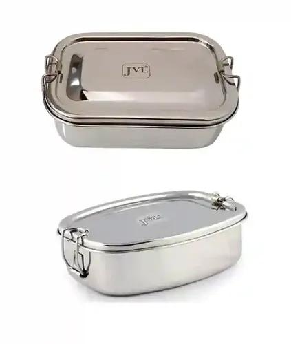 Jvl Stainless Steel Rectangular Single Layer Lunch Box With Inner Plate & Big Deluxe Lunch Box Not Leak Proof - Pack Of 2