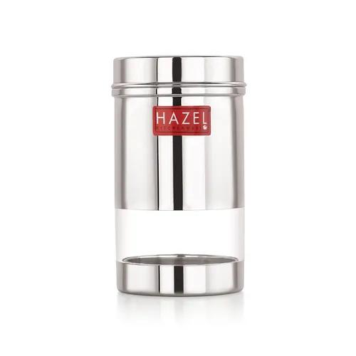 HAZEL Air Tight Container for Storage Containers for Kitchen | Stainless Steel See Through Container for Kitchen Container | Transparent Fridge Storage Canister, 400 ML, Silver