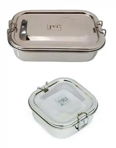 Jvl Stainless Steel Rectangular Single Layer Lunch Box With Inner Plate & Big Square Single Layer Lunch Box Not Leak Proof - Pack Of 2