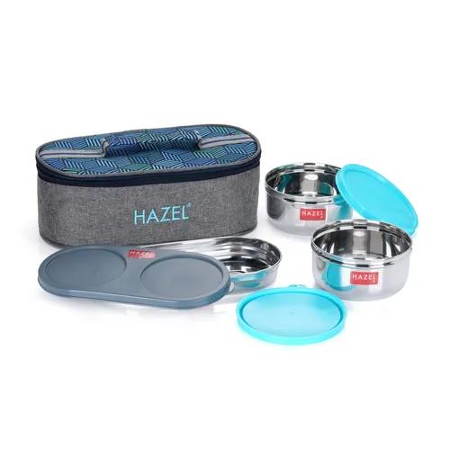 HAZEL Stainless Steel Lunch Box for Office Men & Women with Lunch Box Bag Set of 3 Air Tight Tiffin Boxes Leak Proof Containers 2 Pc 450 ML Each with Roti Chapati Dabba