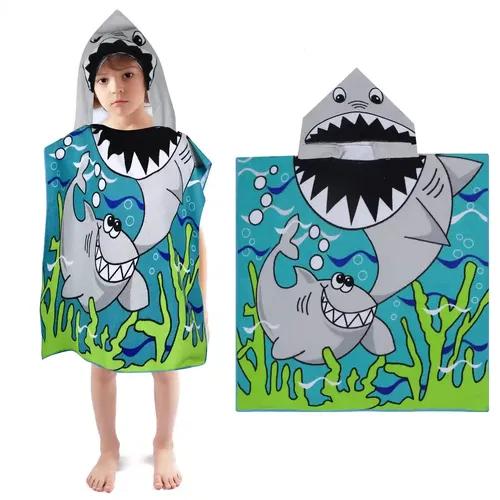 Ji and Ja Kids Shark Print Microfiber Beach Bath Hooded Towels For Boys & Girls 2-7 Years Kids