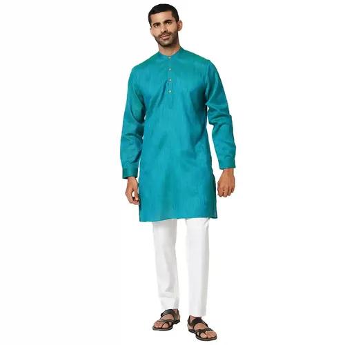 Indivisual Men's Two tone Yarn Dyed Marine Blue Kurta - S