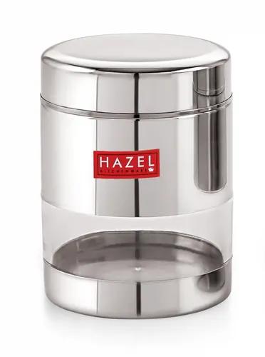 HAZEL Stainless Steel Transparent Glossy See Through Container, Silver, 1Pc, 400 ML