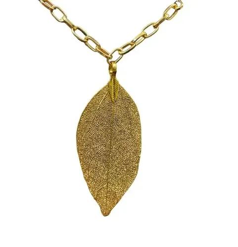 Gold Plated Leaf Shaped Pendant with Chain