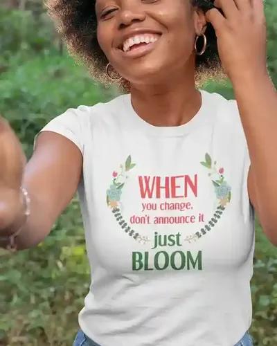 Bloom Unveiled Women's Floral Emblem Tee | 100% Premium Bio Wash Cotton T-Shirts - S  (White)