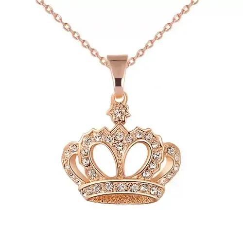 Crown Shaped Gold Pated Pendant Chain Set