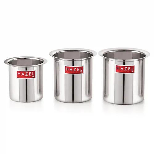 HAZEL Steel Milk Pot Set of 3 | Stainless Steel Milk Boiler Container | Milk Boiling Vessel Gunj for Kitchen, 3 Pc Set, 0.9 litres to 1.5 litres