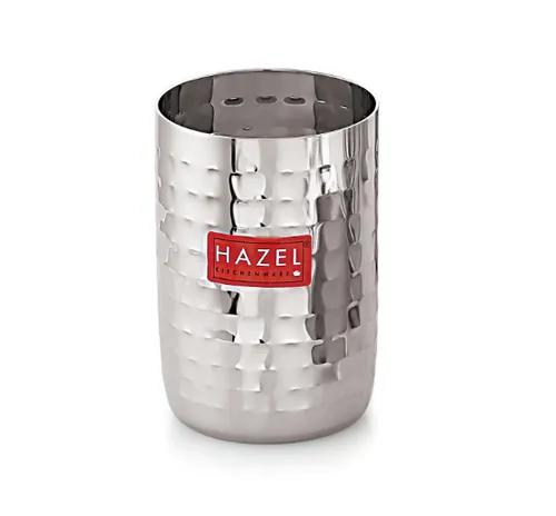 HAZEL Stainless Steel Glasses Set of 1 for Water & Juice | Hammered Finish Design Unbreakable Glass Set with Glossy Finish Design & Dishwasher Safe, 350 ML