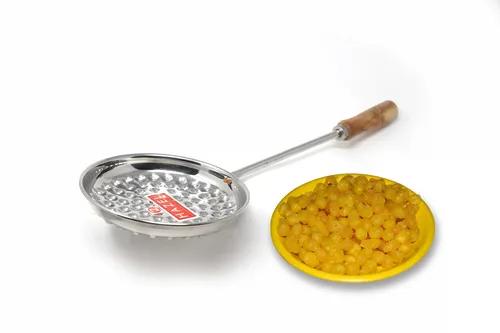 HAZEL Boondi Maker Stainless Steel | Multipurpose Jhara for Boondi Raita and Laddu Sweets with Wooden Handle for Firm Grip, Silver