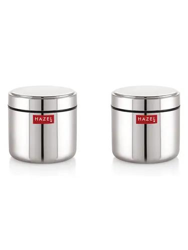 HAZEL Stainless Steel Mini Container Heavy Gauge Premium Airtight Dabbi Dabba Set of 2, 650 ML, Silver