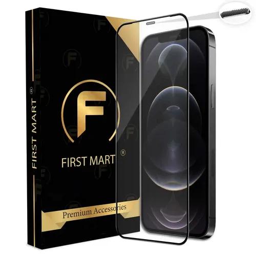 FIRST MART Premium Tempered Glass for iPhone 12 Pro Max Edge to Edge Screen Coverage and Speaker Mesh Dust Filter, Easy Installation Kit