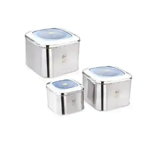 JVL Stainless Steel Cubic Store Tin Storage for Kitchen - (2.75 litres, 4.50 litres & 7.00 litres) - Pack of 3