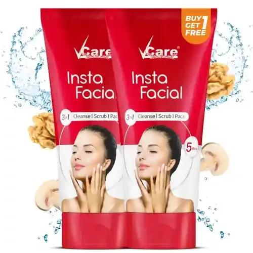 VCare Insta Facial Cream for Face Scrub, Cleanse and Skin Care Mask for Oily and Dry Skin | Instant Glow Brightening Face Pack With Songyi mushroom and Walnut 50 gm Buy 1 Get 1 Free