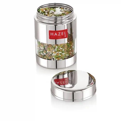 HAZEL Stainless Steel Mukhwas Container | See Through Small Container for Kitchen Storage Set | Transparent Airtight Jar For Modular Kitchen, 170 ML