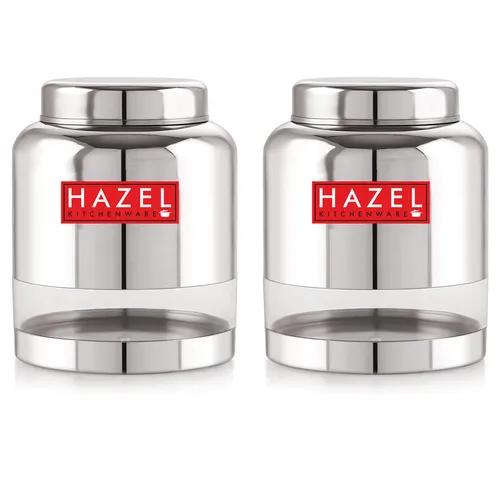 HAZEL Stainless Steel Kitchen Containers I Barni Shape Container Set of 2, 2000 ml Each with Airtight Lid | Multipurpose Storage Box for Kitchen Containers Set with Glossy Finish