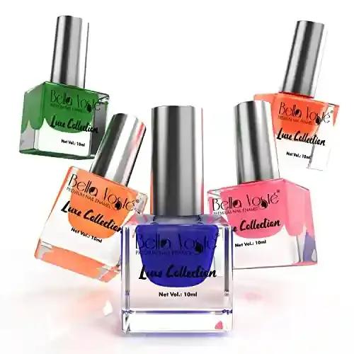 Bella Voste Profesional Neon Nail Polish Combo Set of 5 Pcs, Bright English Colors, Quick Drying, Long Lasting, Cruelty Free, Paraben & Toxic Free, Bold Vibrant & Ultra Trendy