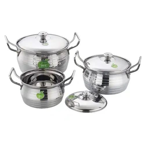 Stainless Steel Induction Cookware Sets & Gas Stove Friendly Cookware & Serveware Essential Utensil Pot Handi Set with Lid 850 ml, 1300 ml, 2200 ml -  Set of Three Pieces