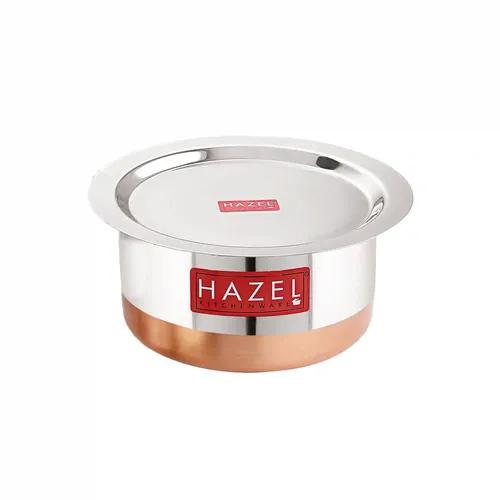 HAZEL Steel Copper Bottom Tope with Lid | Copper Bottom Vessels for Cooking |Copper Bottom Cooking Utensils | Stainless Steel Tope Patila, Capacity 1000 ml