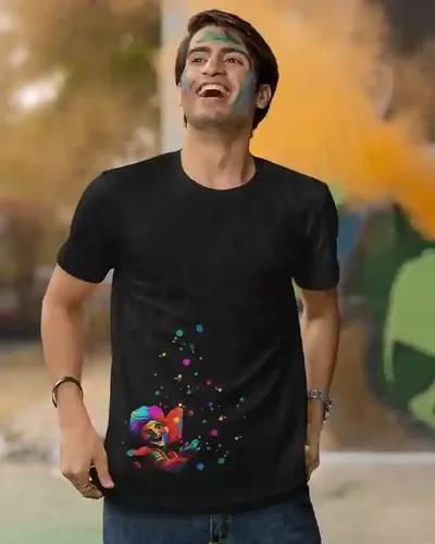 Vivid Delight: Men's Kaleidoscopic Cartoon Holi T-Shirt | 100% Premium Bio Wash Cotton T-Shirts - S  (Black)