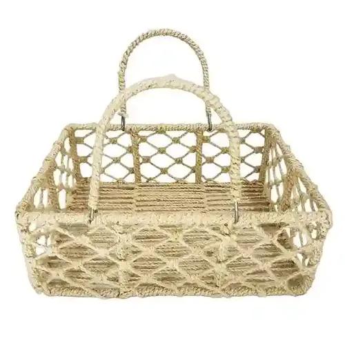 YELLOW Ribbon Rope Basket With Strong Metal Frame Gift Hamper Baskets For Gifting Decorative Baskets For Hampers Far Packing Gifts Storing Fruits And Vegetables