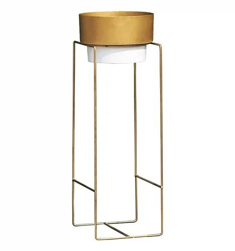 ‎AMASS HANDICRAFTS Modern Metal Decorative Floor Standing White and Gold Indoor Outdoor Plant Stand with Pot for Home Decor Living Room Office Bedroom Balcony & Garden (Pack of 1) (Gold)