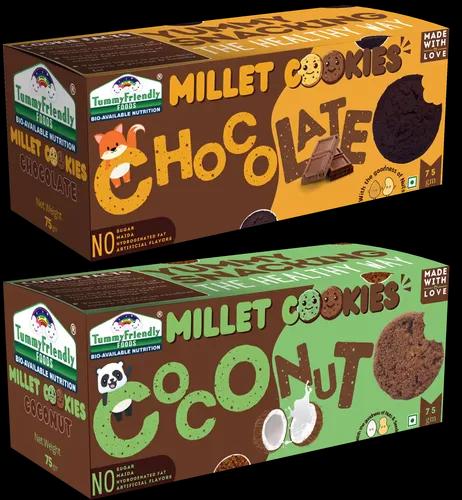 Tummy Friendly Foods Millet Cookies - Chocolate, Coconut - Pack Of 2 - 75G Each. Healthy Ragi Biscuits, Snacks For Baby, Kids & Adults