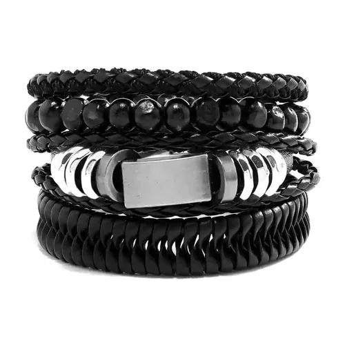 Men's Black Bracelet with Metal Design