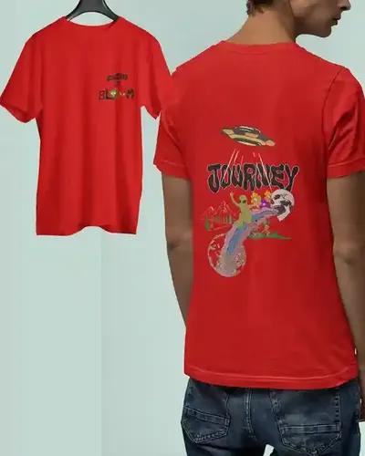 Alien Odyssey Men's Double-Sided Tee | 100% Premium Bio Wash Cotton T-Shirts - S  (Red)