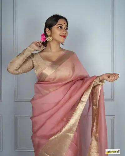 Kora Organza Noor Soft Silk Saree - Peach