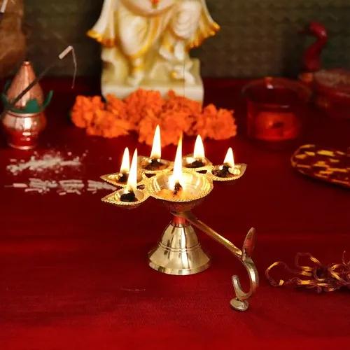 WEBELKART Brass 5 Deepak Set (Paanch Diya) for Puja and Diwali Home Decoration- 6.50 in