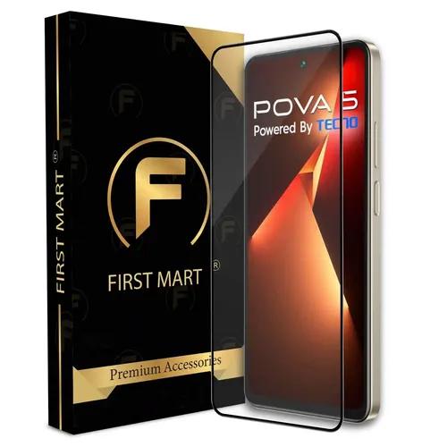 FIRST MART Edge to Edge Tempered Glass for TECNO Pova 5 (6.78 Inch) with Easy Self Installation Kit | Black Case Friendly Screen Protection