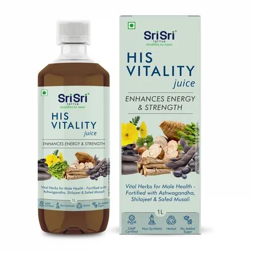 Sri Sri Tattva His Vitality Juice - Enhances Energy & Strength | Vital Herbs For Male Health - Fortified With Ashwagandha, Shilajeet & Safed Musli | 1 L