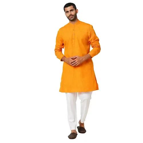 Indivisual Men's Two tone Yarn Dyed Golden Yellow Kurta - S