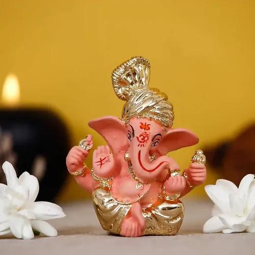 WEBELKART Gold Plated Lord Ganesha for Car Dashboard Statue Ganpati Figurine God of Luck & Success Diwali Gifts Home Decor (Size: 7.36 x 3.50 x 6.00 cm)