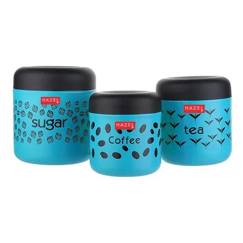 HAZEL Tea Sugar Coffee Container Set of 3 | TSC Stainless Steel Containers For Kitchen | Kitchen Storage Conisters 300 ml to 600 ml, Blue